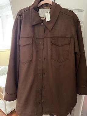 Pilcro Brown Button-Front Shirt Jacket